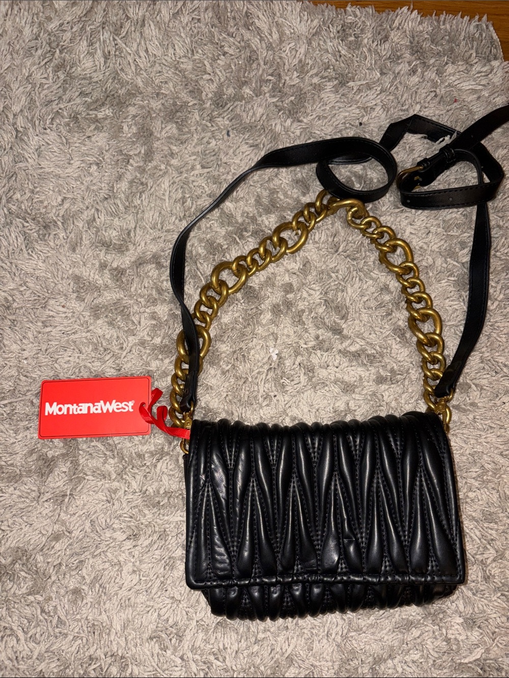 Montana West Black Quilted Crossbody with Gold Chain Accent - brand new